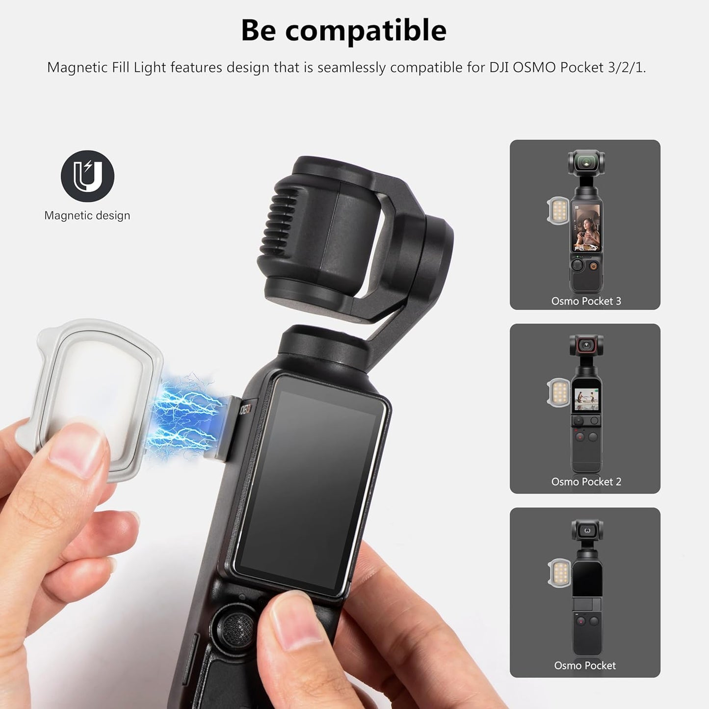 STARTRC Magnetic Fill Light for DJI Osmo Pocket 3 Creator Combo, Magnetic Mount Compatible with DJI Pocket 3/Pocket 2/Pocket Action Camera Accessories