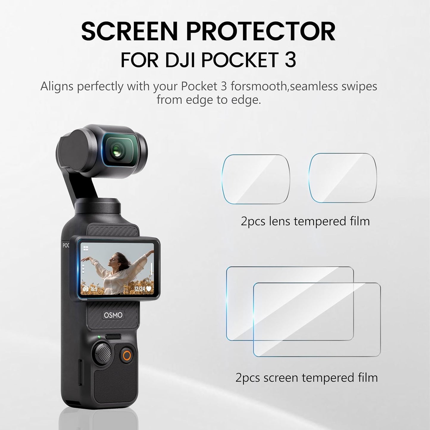 STARTRC Screen Protector for DJI Osmo Pocket 3 Creator Combo,9H Hardness HD Tempered Glass Film LCD Screen Proctector + Lens Protector for DJI Pocket 3 Accessories