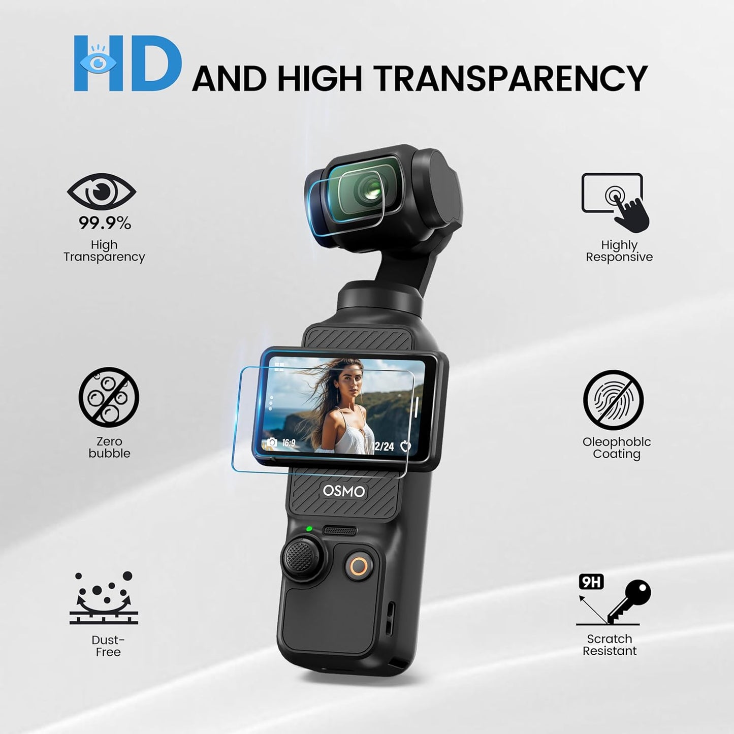 STARTRC Screen Protector for DJI Osmo Pocket 3 Creator Combo,9H Hardness HD Tempered Glass Film LCD Screen Proctector + Lens Protector for DJI Pocket 3 Accessories