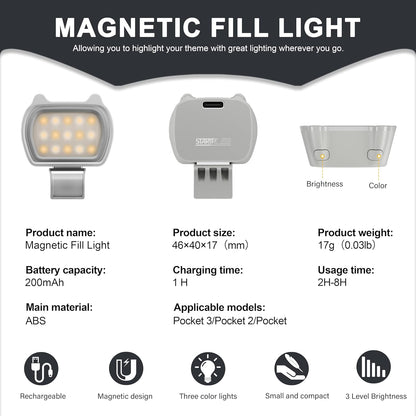 STARTRC Magnetic Fill Light for DJI Osmo Pocket 3 Creator Combo, Magnetic Mount Compatible with DJI Pocket 3/Pocket 2/Pocket Action Camera Accessories